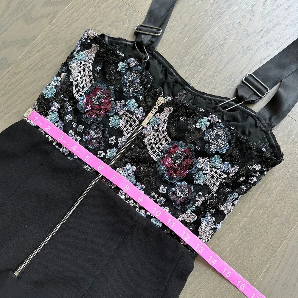 Bronx and Banco Annabell Sequined Sequin Floral Jumpsuit Black Bustier SMALL - Picture 9 of 12